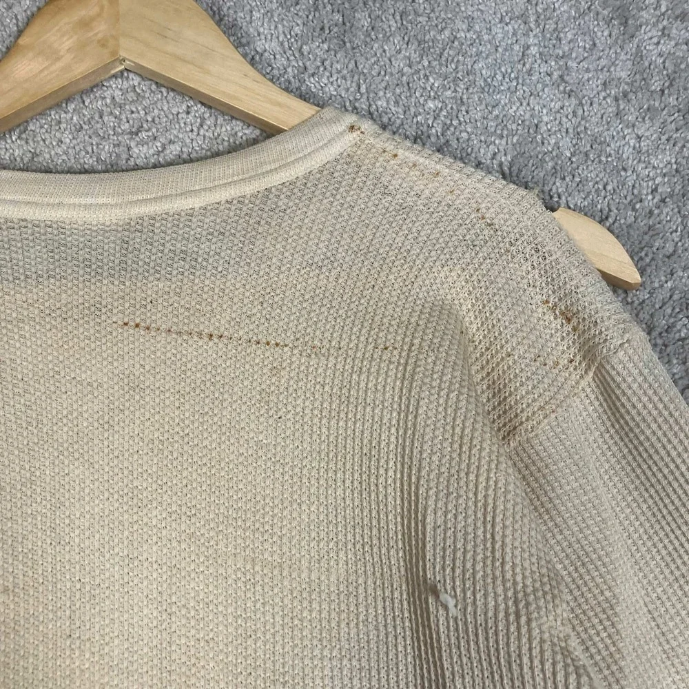 Vintage 70s Thermal Shirt Mens L Cream Fair Waffle Knit Long Sleeve Made in USA